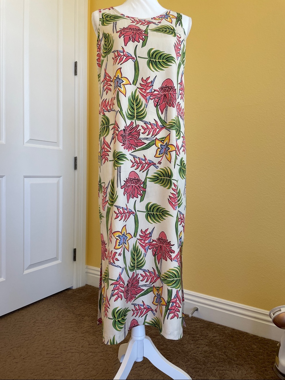 Pineapple Moon Tropical Floral Maxi silk Dress Sz XS=Hawaiian Resort Wear